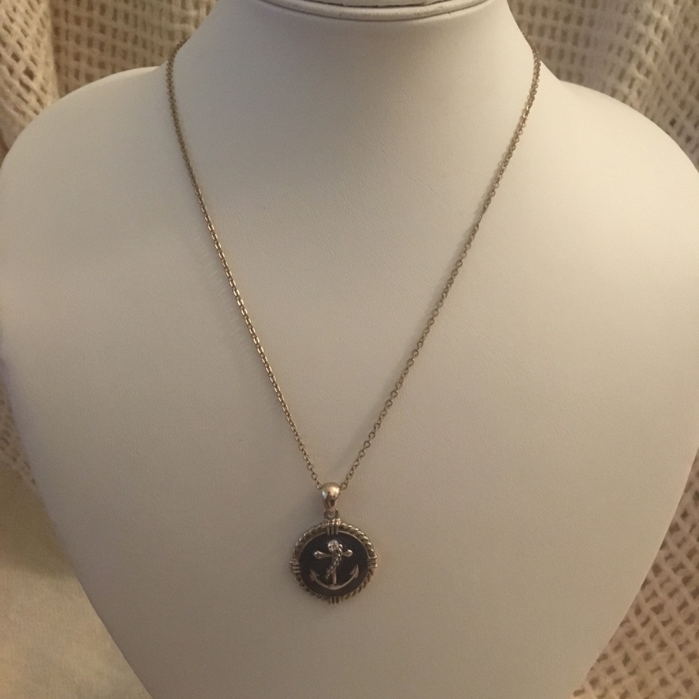 Navy & Gold Circle Anchor Pendant Necklace